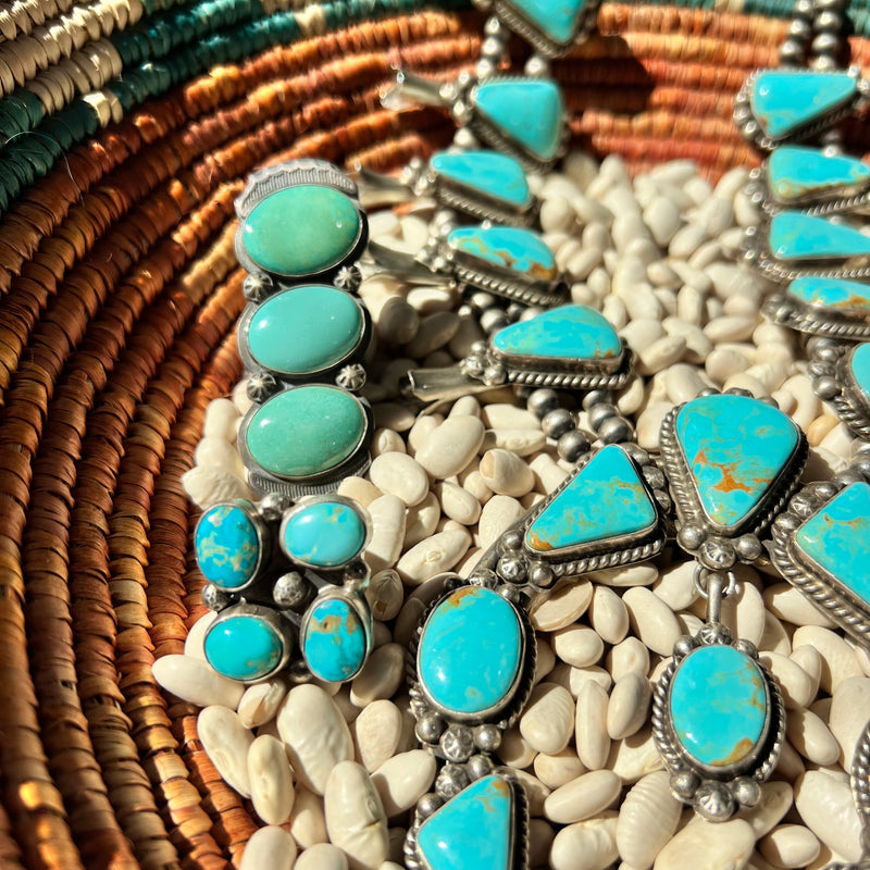 3 Stone Green Turquoise Long Genuine Ring
