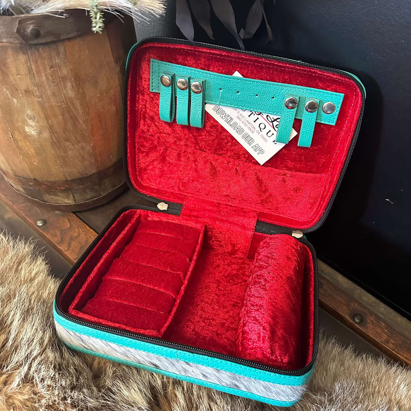 Turquoise Rectangle Cowhide Jewelry Case