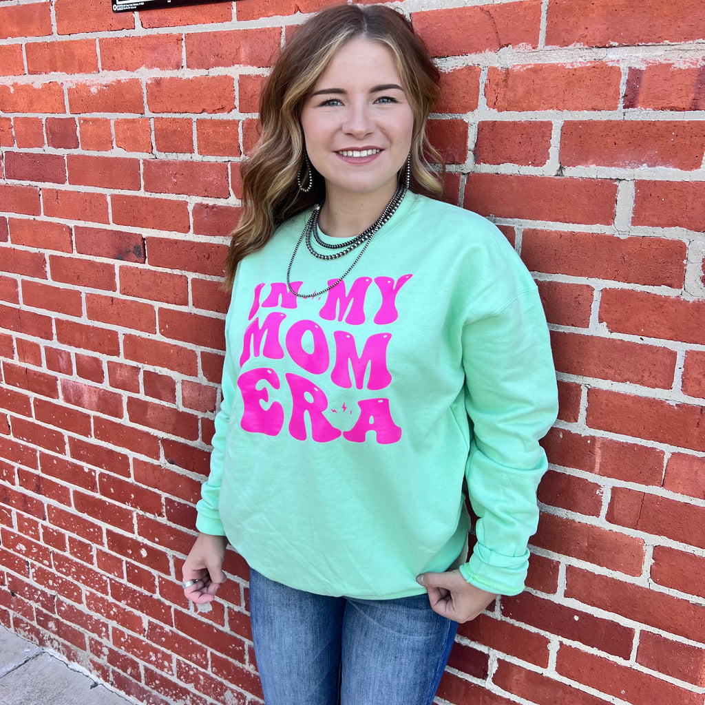 In My Mom Era Neo Mint & Hot Pink Sweatshirt