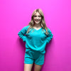 Turquoise Comfy Set Long Sleeve Top w/ Pockets Shorts
