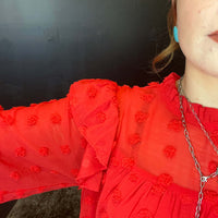 Red Swiss Dot long sleeve Dress / Medium