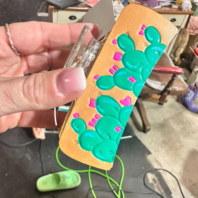 Cactus Tooled Leather Hair Clip