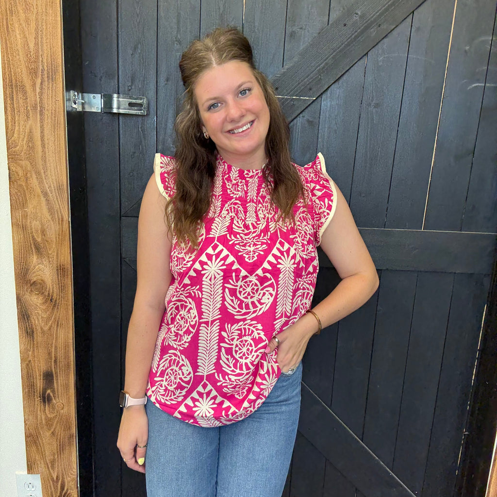 BiBi Printed Ruffle Sleeve Top