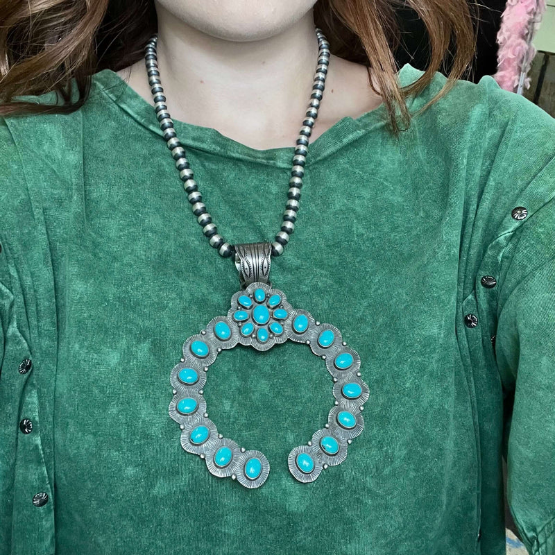 Big Campitos Turquoise Naja Genuine Pendant for Necklace - Country Lace Boutique