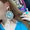 Big French Hook Concho W/ Turquoise Genuine Earring1