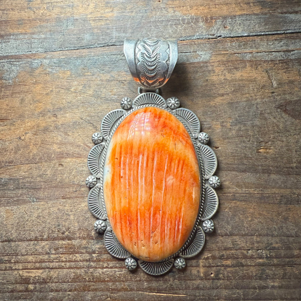 Big Orange Spiny Oval Genuine Pendant for Necklace