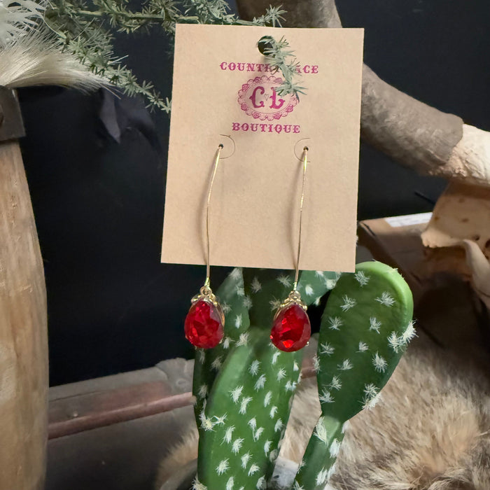 Big Red Tear Drop Crystal Dangle Fashion Earring.
