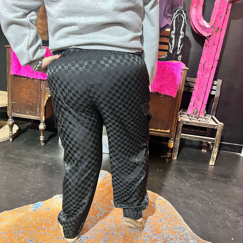 Black Checkered Friday Night Cargo Pant Joggers1