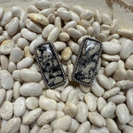 Black & Cream Jasper Bar Stud Genuine Earring