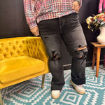 Black Distressed Risen Straight Leg Jeans5