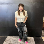 Black Distressed Risen Straight Leg Jeans6
