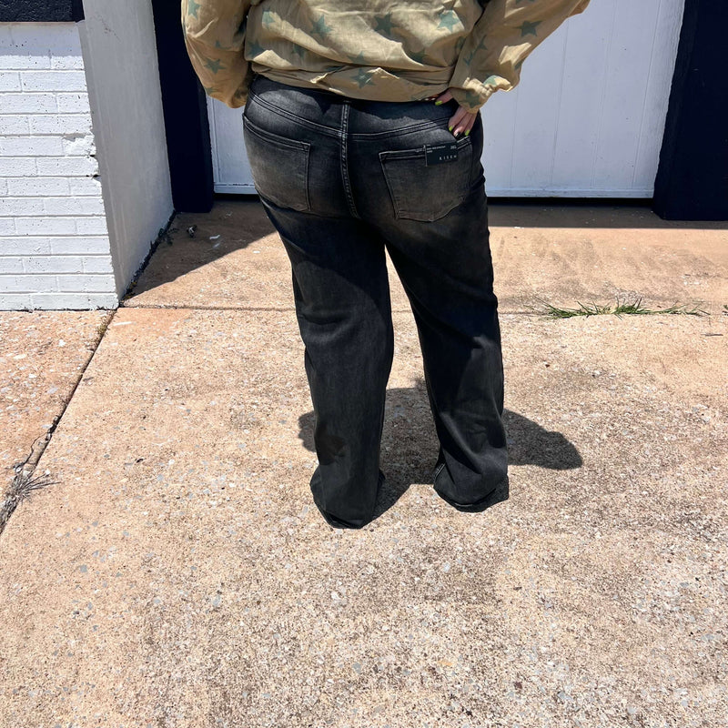 Black Distressed Risen Straight Leg Jeans77