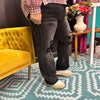 Black Distressed Risen Straight Leg Jeans88