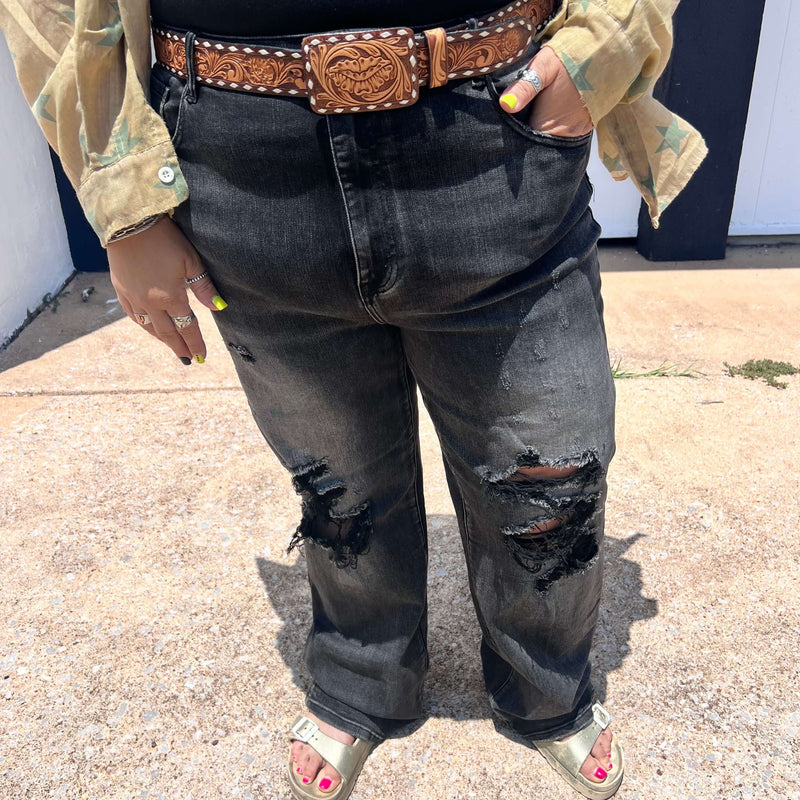 Black Distressed Risen Straight Leg Jeans8