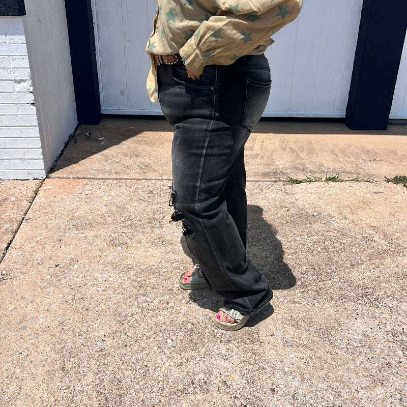 Black Distressed Risen Straight Leg Jeans9