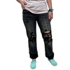 Black Distressed Risen Straight Leg Jeans