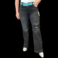 Black Distressed Risen Trouser Jeans