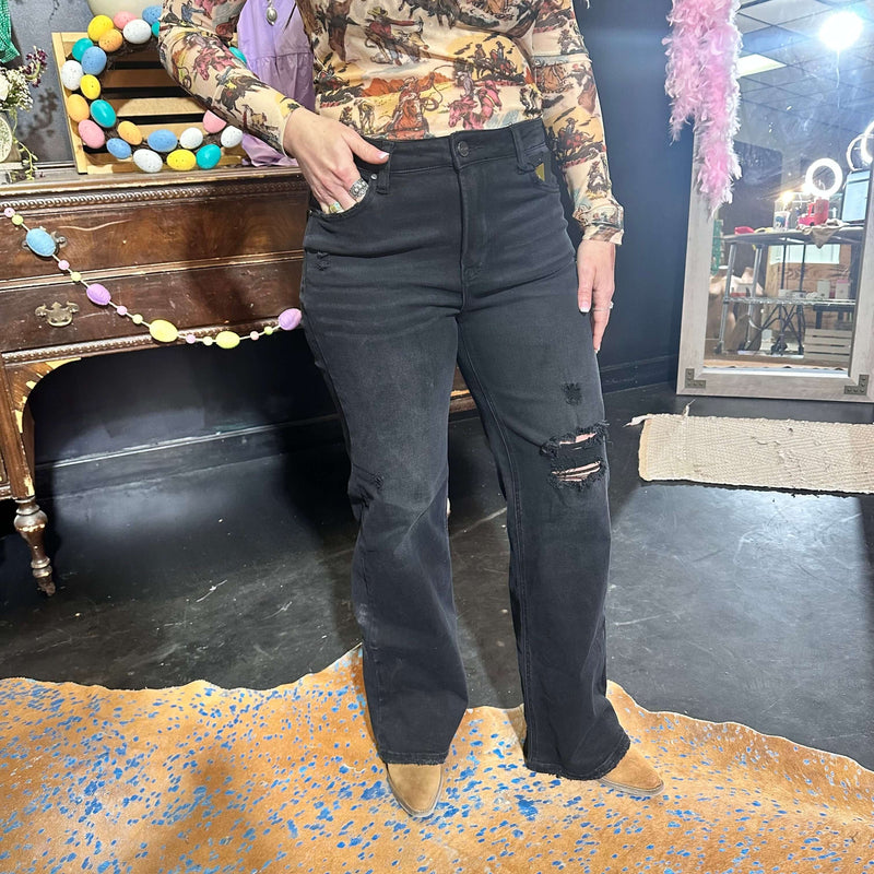 Black Distressed Risen Trouser Jeans123