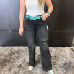 Black Distressed Risen Trouser Jeans454
