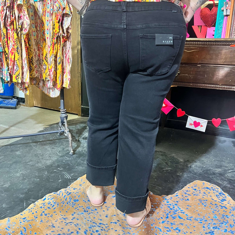 Black High Risen Slim Straight Knee Distressing Plus Size Risen Jeans8