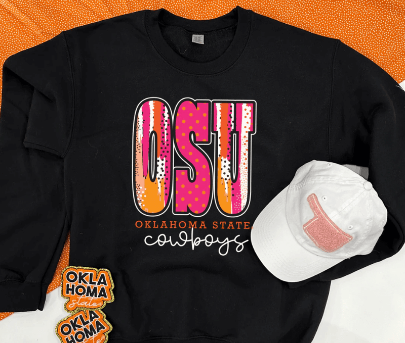 Black Oklahoma State Pink & Orange Sweatshirt.