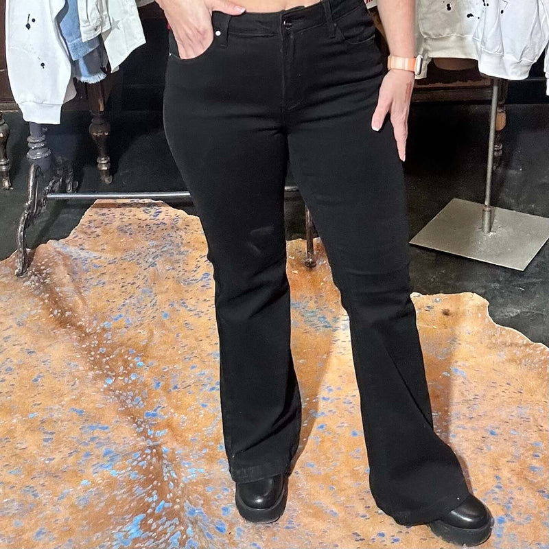 Black Risen No Holes Flare Jeans5