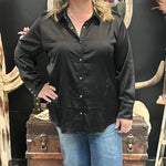 Black Satin Saddles Long Sleeve with Turquoise Snaps Top /3XL2
