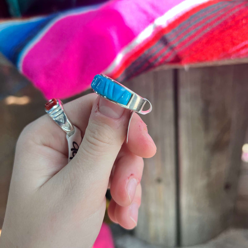 Blue Turquoise Cobblestone Genuine Ring2