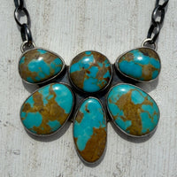 Blue Turquoise Half Cluster Sterling Silver Necklace