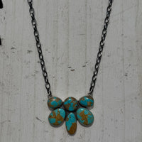 Blue Turquoise Half Cluster Sterling Silver Necklace1