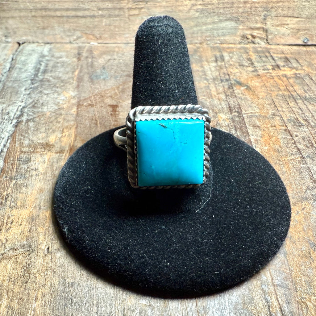 Blue Turquoise Square Genuine Ring Size 9.
