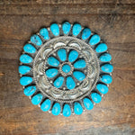 Bright Blue Turquoise Cluster Hat Genuine Pin/Broach or Pendant