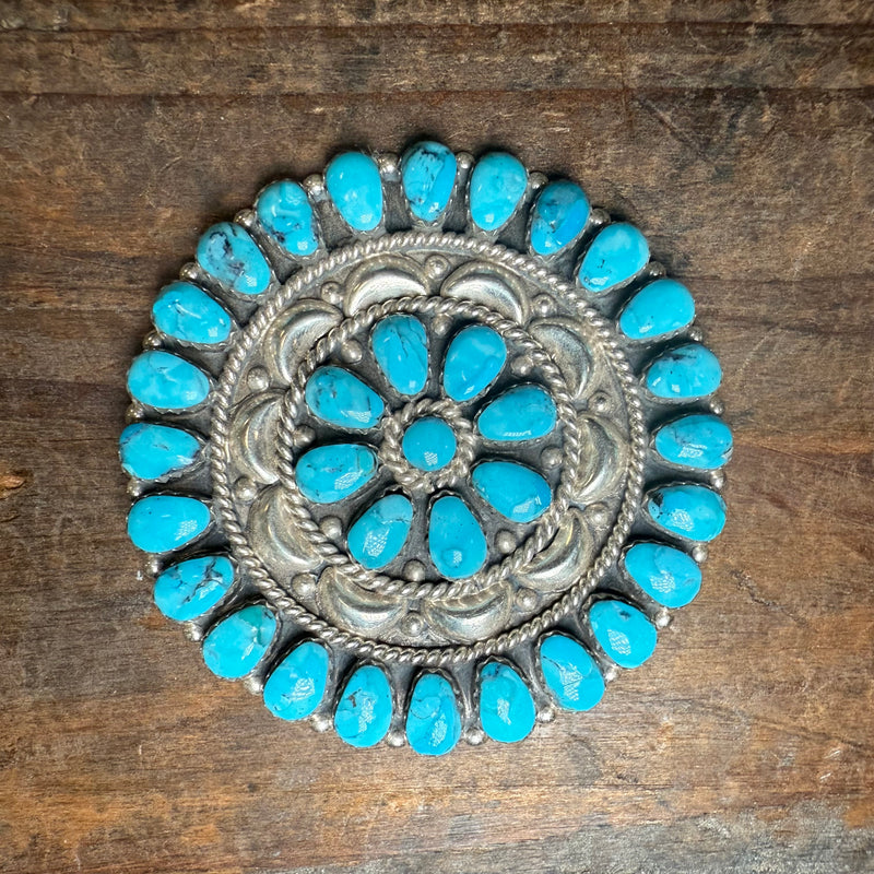 Bright Blue Turquoise Cluster Hat Genuine Pin/Broach or Pendant