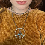 Peace Sign with Multi-Colored Stones Genuine Necklace