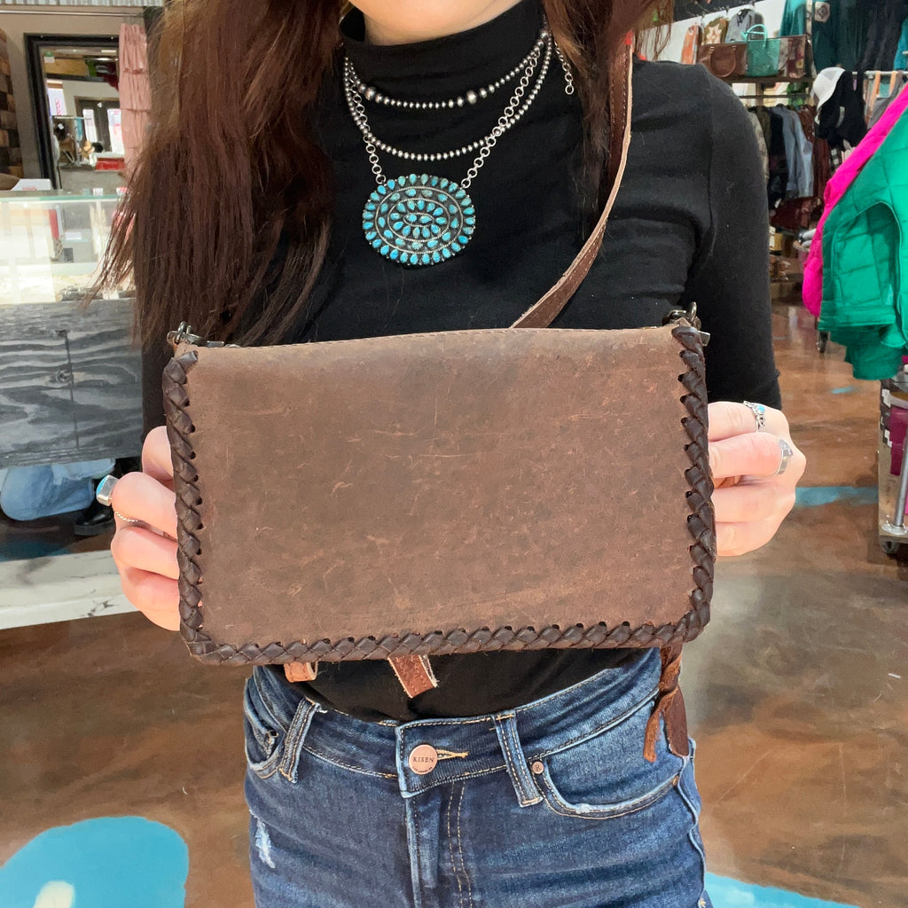 Raw Leather Double Zip Wallet Purse