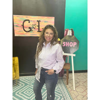 Purple Striped Button Down Top