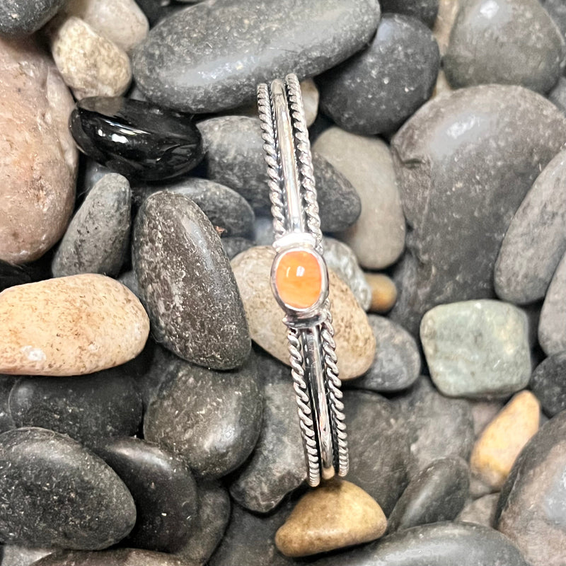 Dainty Orange Spiny Genuine Sterling Silver Cuff Bracelet