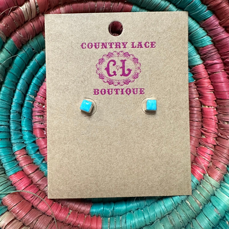 Dainty Turquoise Square Stud Genuine Earring