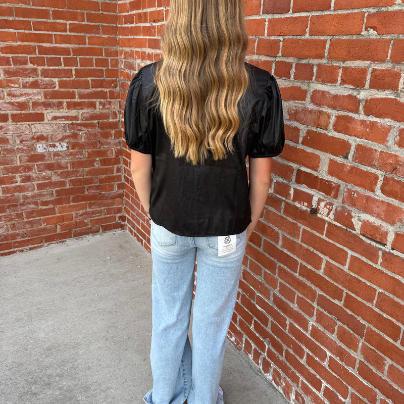 Black CALHOUN TOP Puff Short Sleeve