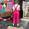 Hot Pink Risen Overalls Crop Jeans