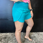 Turquoise High Waisted Athletic Shorts with Zip Waist Pocket