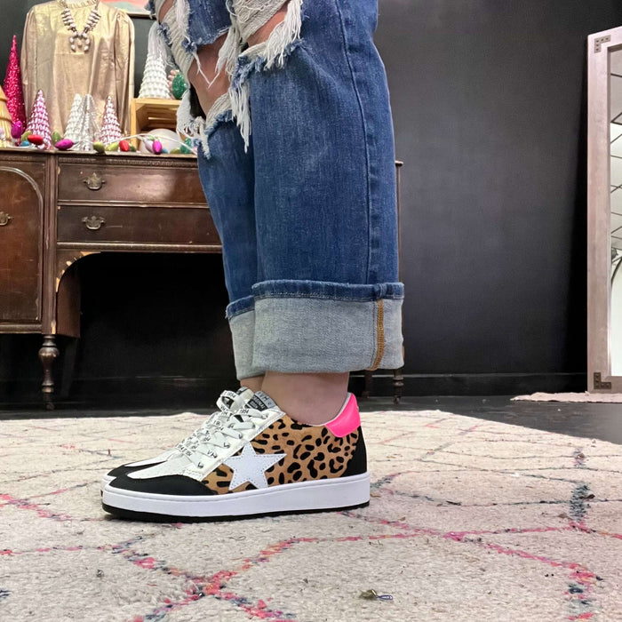 Pink and Animal Print Vintage Havana Positvity Tennis Silver Shoe