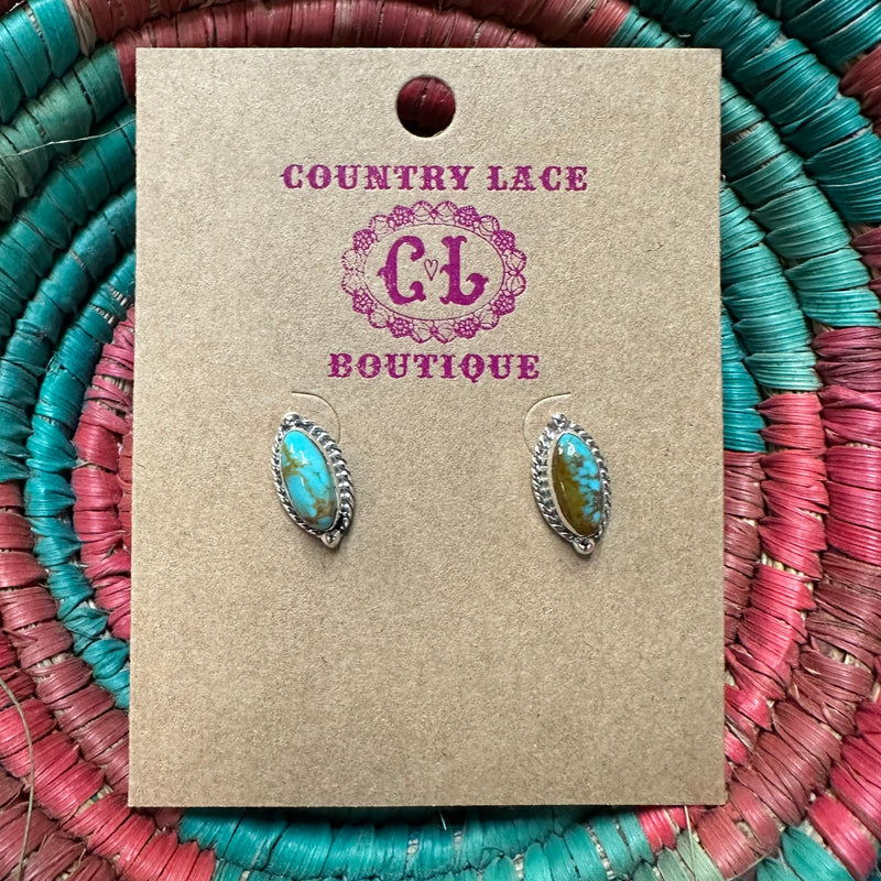 Oval Turquoise with Rope Detail Stud Post Genuine Earring