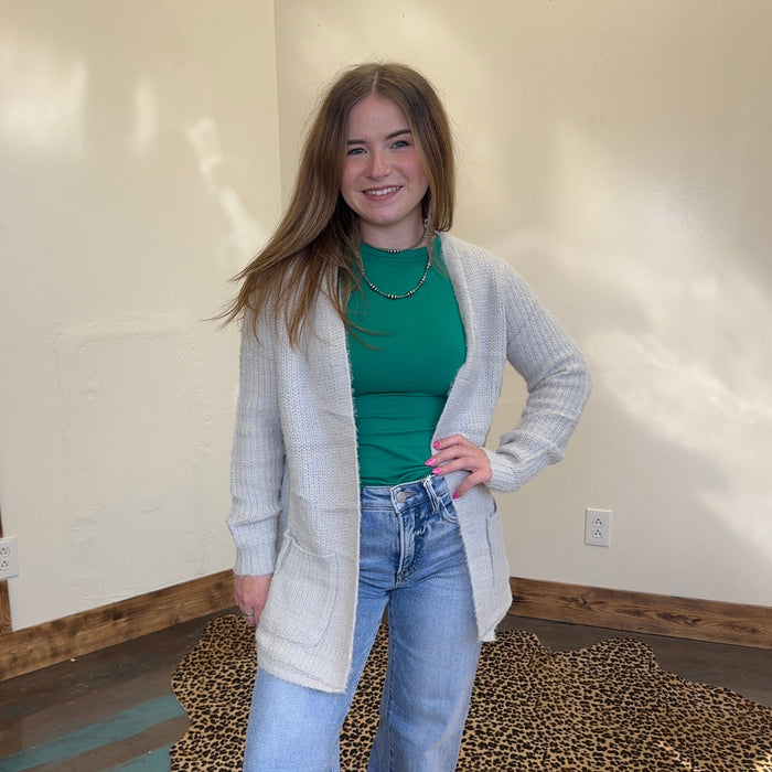 Super Soft Silver Grey Long Sleeve Sweater Cardigan