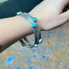4 Turquoise Stone with Lined Sterling Silver Detail Bangle Genuine Bracelet