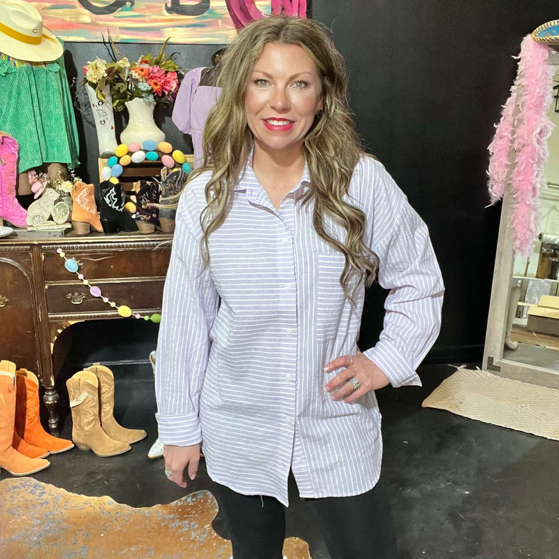 Purple Striped Button Down Top