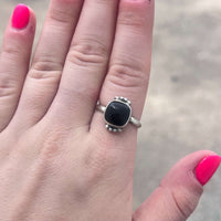 Square Black Onyx with Ball Detail Sterling Silver Ring