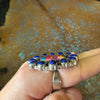 Pink Dahlia and Lapis Cluster Adjustable Genuine Ring