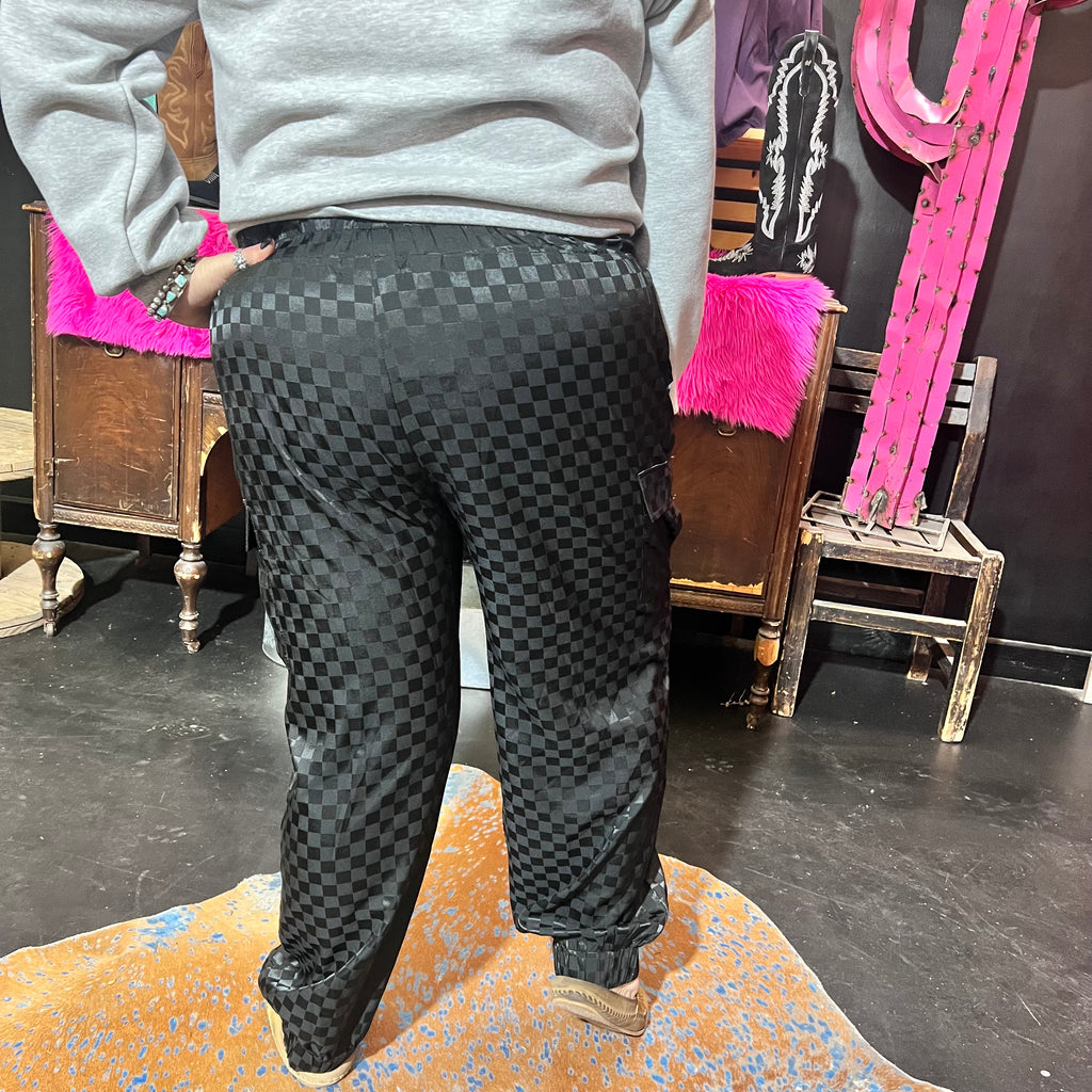 Black Checkered Friday Night Cargo Pant Joggers