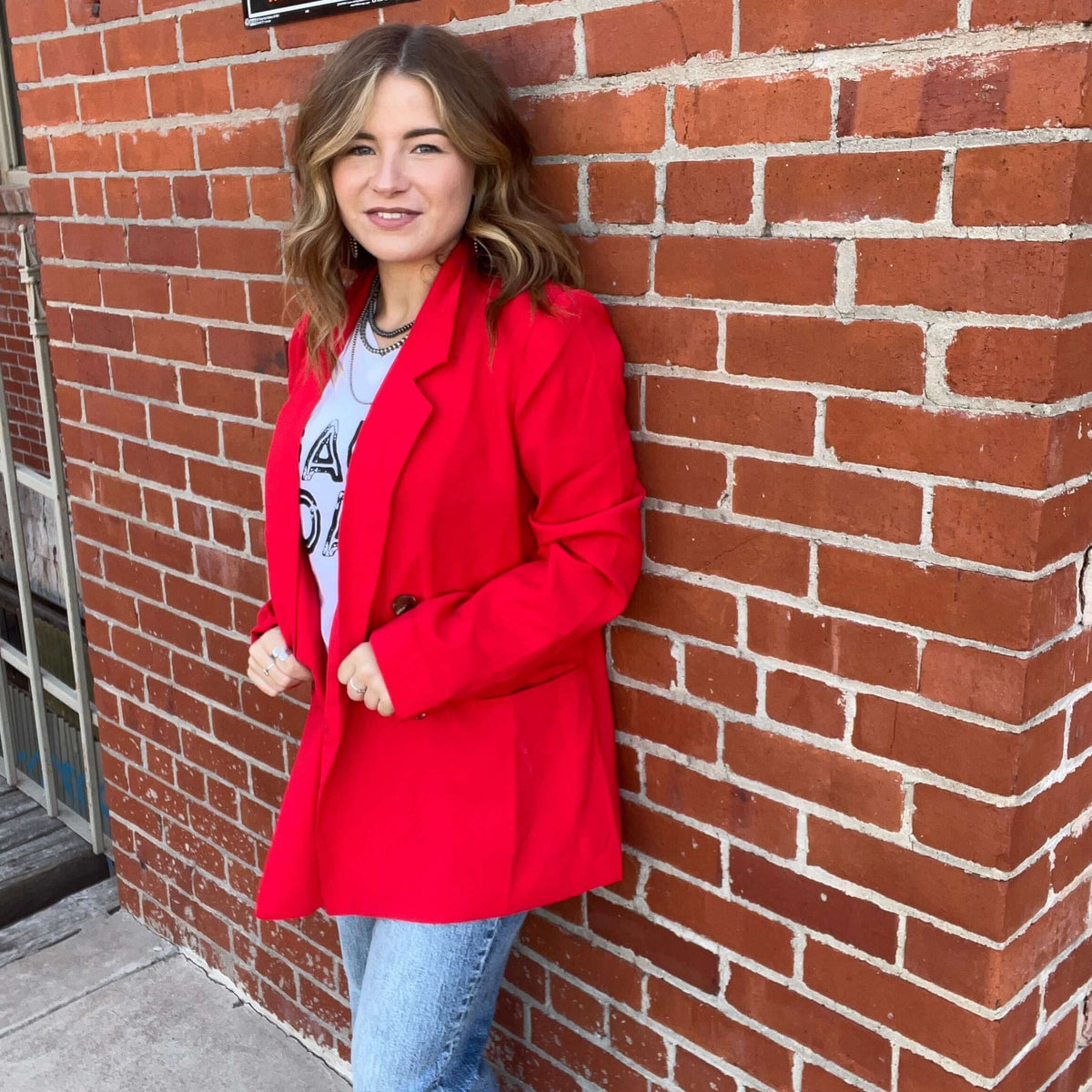 Red With Animal Print Lined Blazer